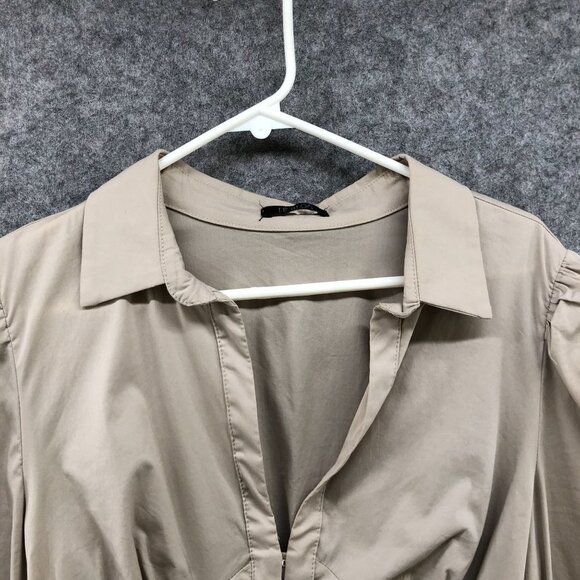 Le Blog Womens Collared Corset Shirt Blouse Long Sleeve Nude Beige Sz S Cropped - Picture 3 of 12